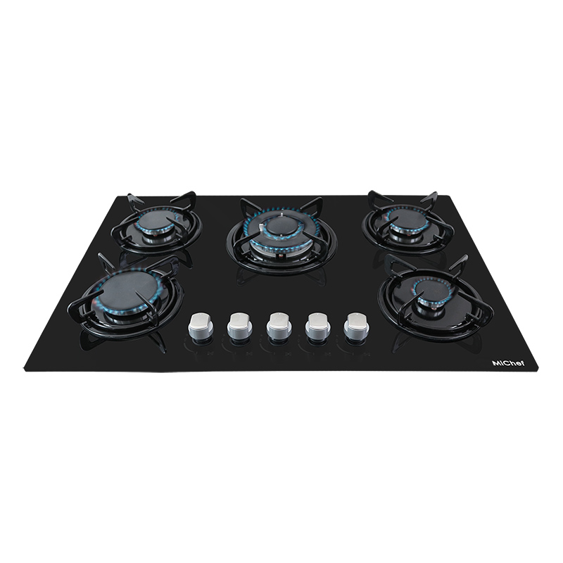 MiChef Parrilla a Gas SPUNTINO 77cm | Cristal Templado Negro | 5 Quemadores