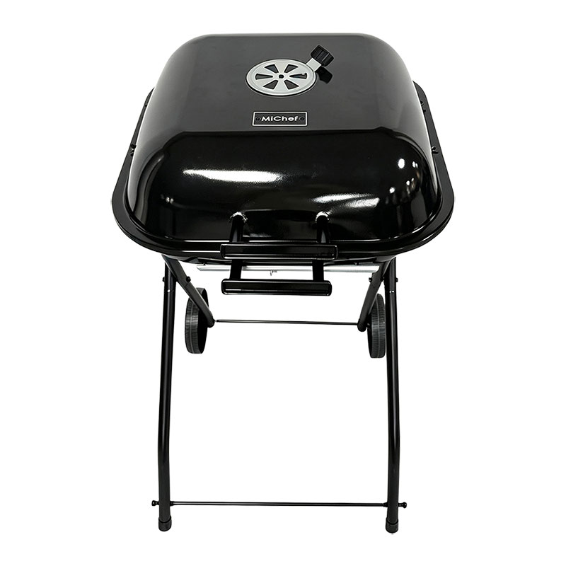 Asador de Carbón MiChef BRASA Portátil Plegable con Tapa, Parrilla de Acero y Ruedas para Exterior